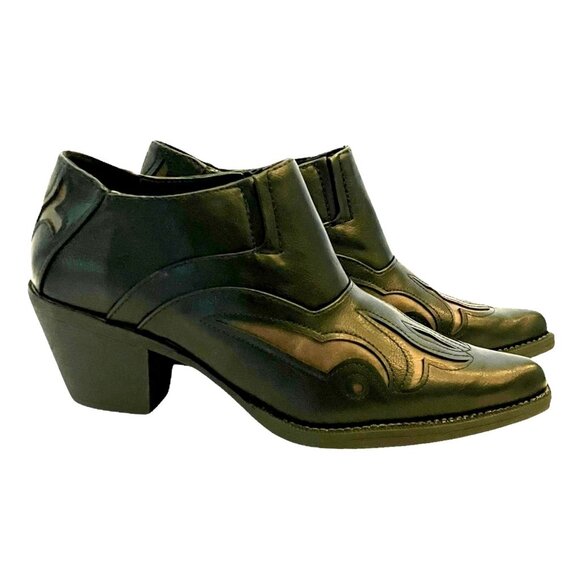 ROPER Sarah Leather Tooled-Inlay Embroidered Black/ Brown Ankle Boots Women-6.5 - Picture 2 of 16